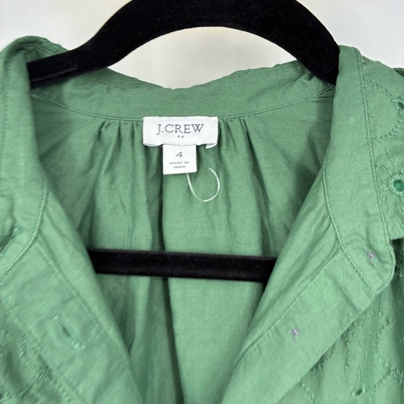 J. Crew Dress Eyelet Mini Shirt Dress Womens 4 Spring Kelly Long Sleeve 2024 - Picture 4 of 11